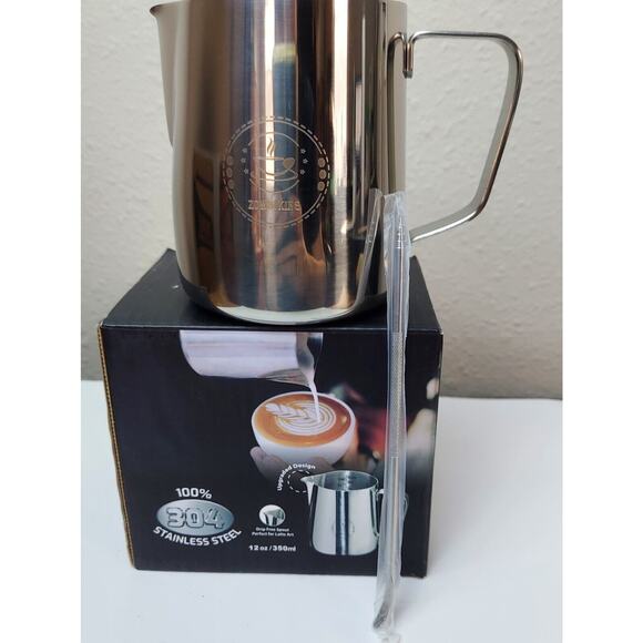 Milk Frothing Pitcher 100% Stainless Steel Latte Art Zo Wie King 12oz 350ml - Picture 2 of 4